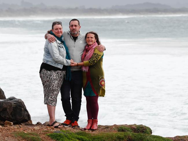 Byron Bay locals Debby Milgate, Christos Tsesmetzis and Noeline Smith have been searching for missing backpacker Theo Hayez. Picture: Danielle Smith