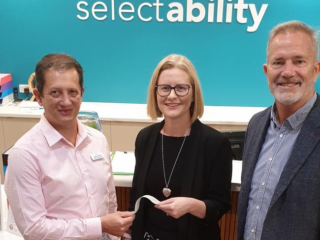 The Mackay Community Foundation gifted $20,000 to selectability Mackay. Pictured (from left) is selectability Mackay's general manager Chris Attard, MCF's chair Frances Easton and MCF board member Nick Bennett. Picture: Mackay Community Foundation.