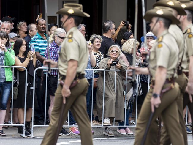 Members of the Australian Army make their way through the Brisbane city streets for the ANZAC Day parade. Picture: NCA/NewsWire/Matthew Poon
