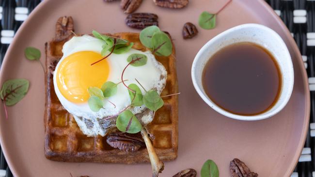 The confit duck waffle on corn bread. Picture: David Kelly