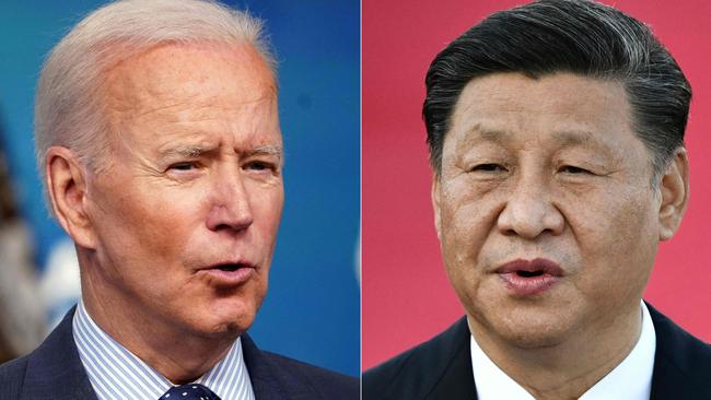 China’s Chairman Xi Jinping has warned US President Joe Biden not to “play with fire”. Picture: MANDEL NGAN and Anthony WALLACE / AFP.