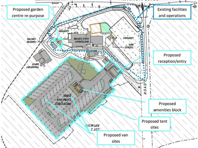 Plans include motel rooms, van parking spots, communal areas and an amenities block.