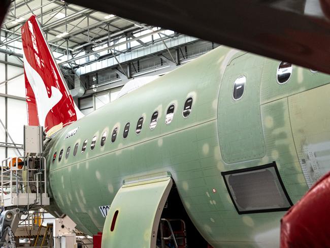 A first look at the aircraft Qantas hopes will transform its fleet - the A321XLR on the final assembly line in Hamburg, Germany.