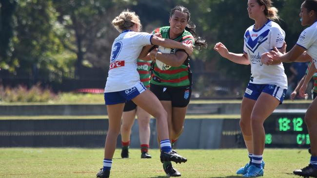 South Sydney’s Cherellyn Tapuai on the burst in the Tarsha Gale Cup. Picture: Sean Teuma/NewsLocal.