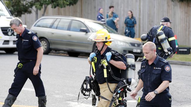 Emergency services at the scene of the blaze in Hendra on June 1. Picture: Josh Woning