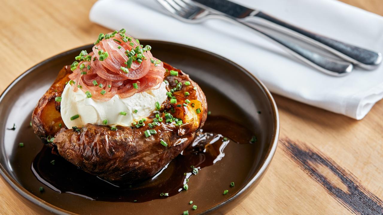 Potato, creme fraiche, vegetable gravy and pickled shallot at Montalto.