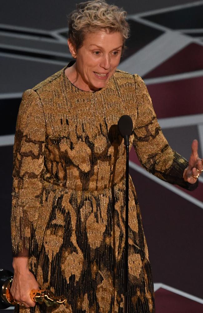 Frances McDormand used her speech to call for more diversity in Hollywood casting. Picture: AFP