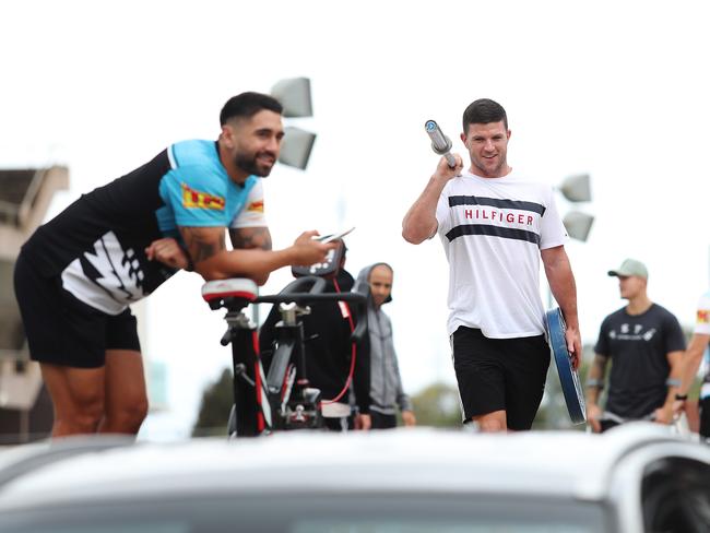 Cronulla players move gym equipment from the club to home. Picture: Brett Costello