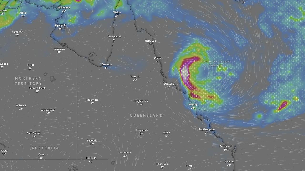 ‘Destructive’ 150km/h wind gusts have also been forecast for coastal and island communities. Picture: Supplied / Windy