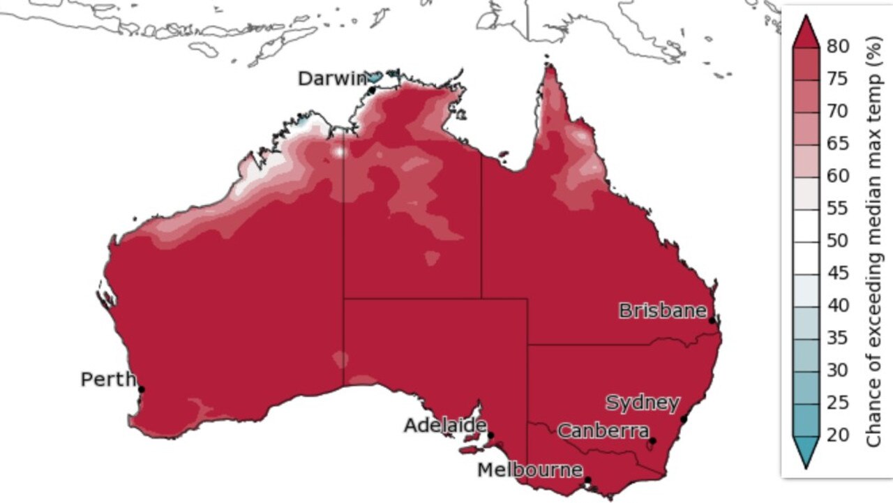 Temperatures across Australia are being predicted to hit well over the yearly average. Source: BOM