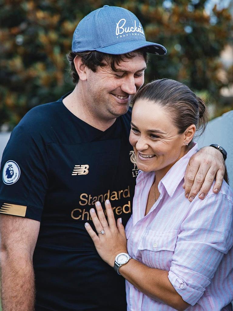 Barty became engaged to long-term partner Garry Kissick in late 2021. In the style of the down-to-earth sports star, it was low-key. “We were at home on the couch with the puppies. It was very much just us. It was perfect for us. Everyone has their unique way of doing it,” Barty said. Picture: Supplied.