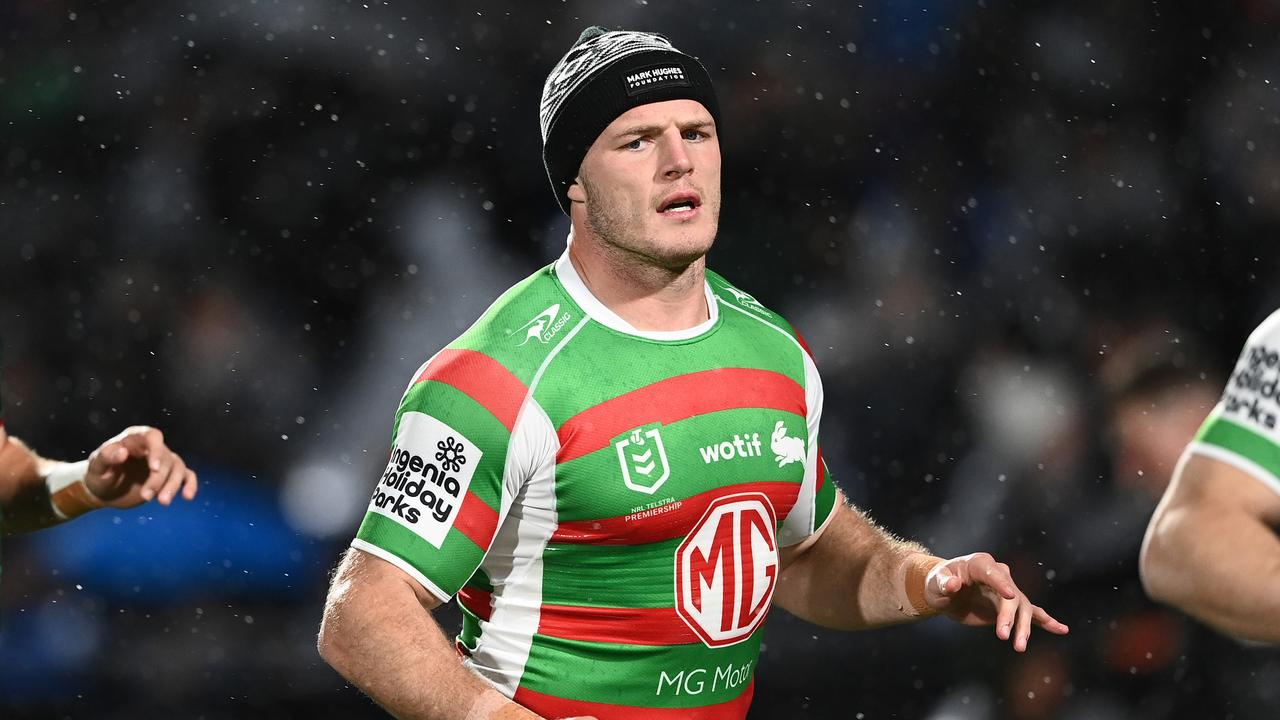 The decision by the RLPA to ban players from speaking to the media means Tom Burgess won’t get to do the press conference in his first game as Rabbitohs skipper. Picture: Hannah Peters/Getty Images