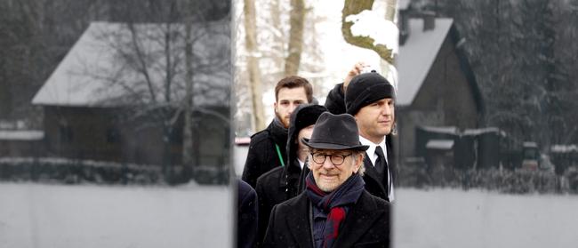 Lessons learned … Steven Spielberg honours Holocaust victims at Auschwitz. Picture: Andrzej Grygiel.