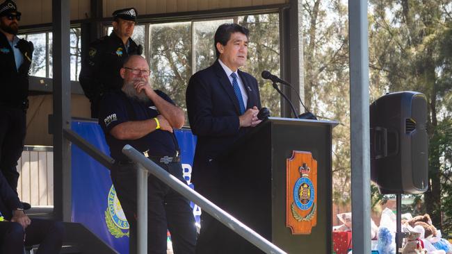 Corrections Minister Dr Geoff Lee addresses the crown before they set off on the journey. Picture: CSNSW