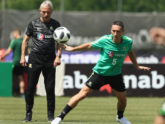 Mark Milligan trains under Bert van Marwijk’s watchful eye. Picture: Getty Images