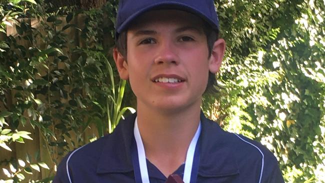 Archie Flynn of Ringwood District after his 60 retired in the Under 14 Russell Allen Shield grand final.