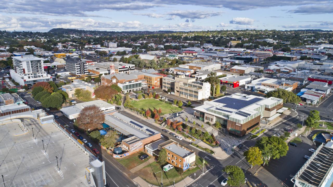 View south east due from Toowoomba City Bowls Club. Drone pictures of Toowoomba CBD. Sunday, 19th May, 2019.