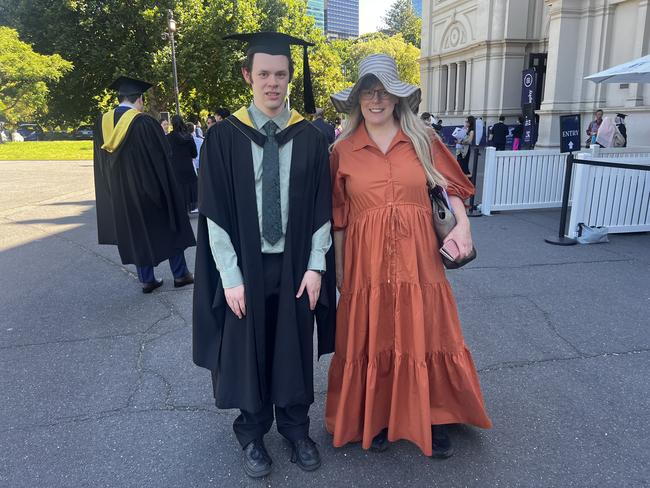 Lionel Maizels (Master of Mechanical Engineering) and Tracey Mitchell at the University of Melbourne graduations held at the Royal Exhibition Building on Friday, December 13, 2024. Picture: Jack Colantuono