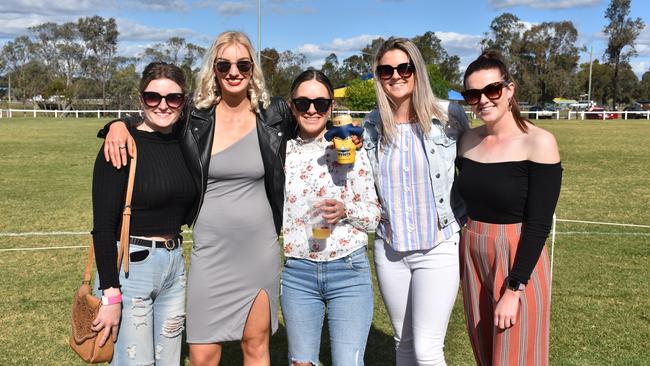 Codie Brackin, Grace Kenny, Jordan Willmore with Taylah and Dimity Brackin at the Ladies’ Day event on Saturday, September 12. Picture: Emily Clooney