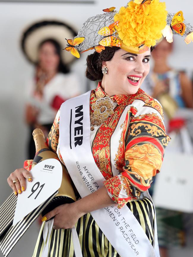 Fashions on the Field winner Inessa McIntyre struts her stuff. Pic by Richard Gosling