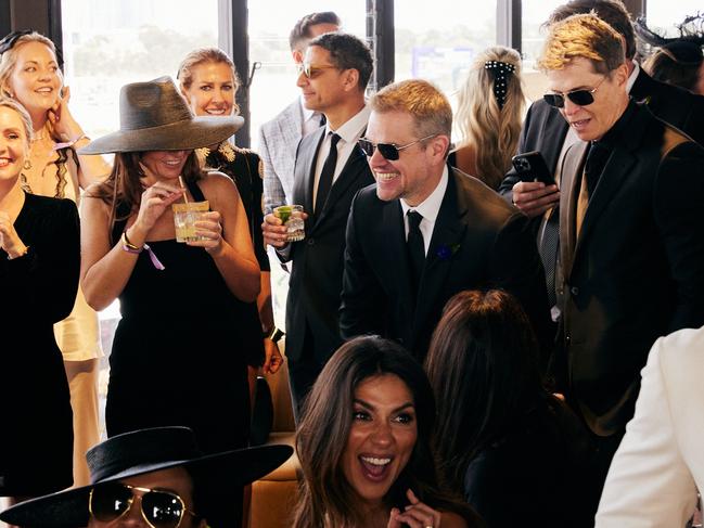 Matt Damon (middle with sunglasses on) in the Lexus marquee at Flemington on Victoria Derby Day 2023.Picture: Supplied/Magner Media/Lexus