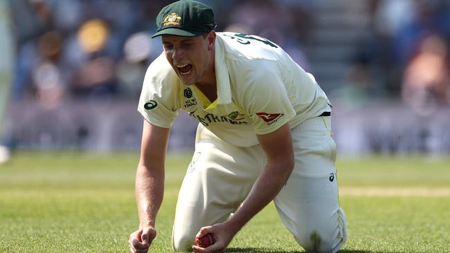 Cameron Green celebrating after taking the controversial catch. Picture: Getty Images