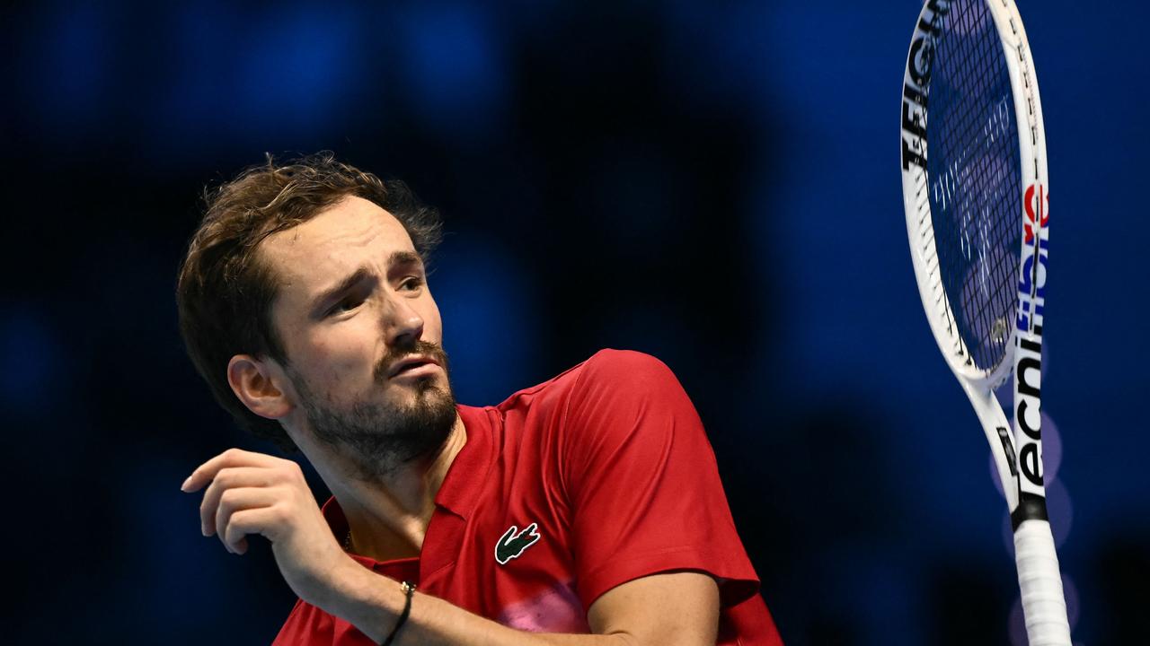 Daniil Medvedev repeatedly threw his racket away. (Photo by Marco BERTORELLO / AFP)