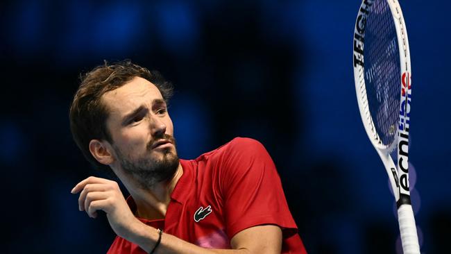 Daniil Medvedev repeatedly threw his racket away. (Photo by Marco BERTORELLO / AFP)