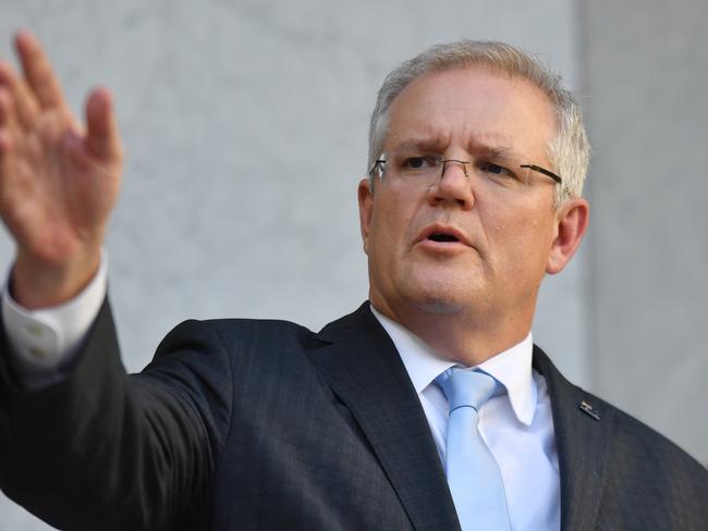 Prime Minister Scott Morrison announces the government's $130b wage subsidy package. Picture: AAP