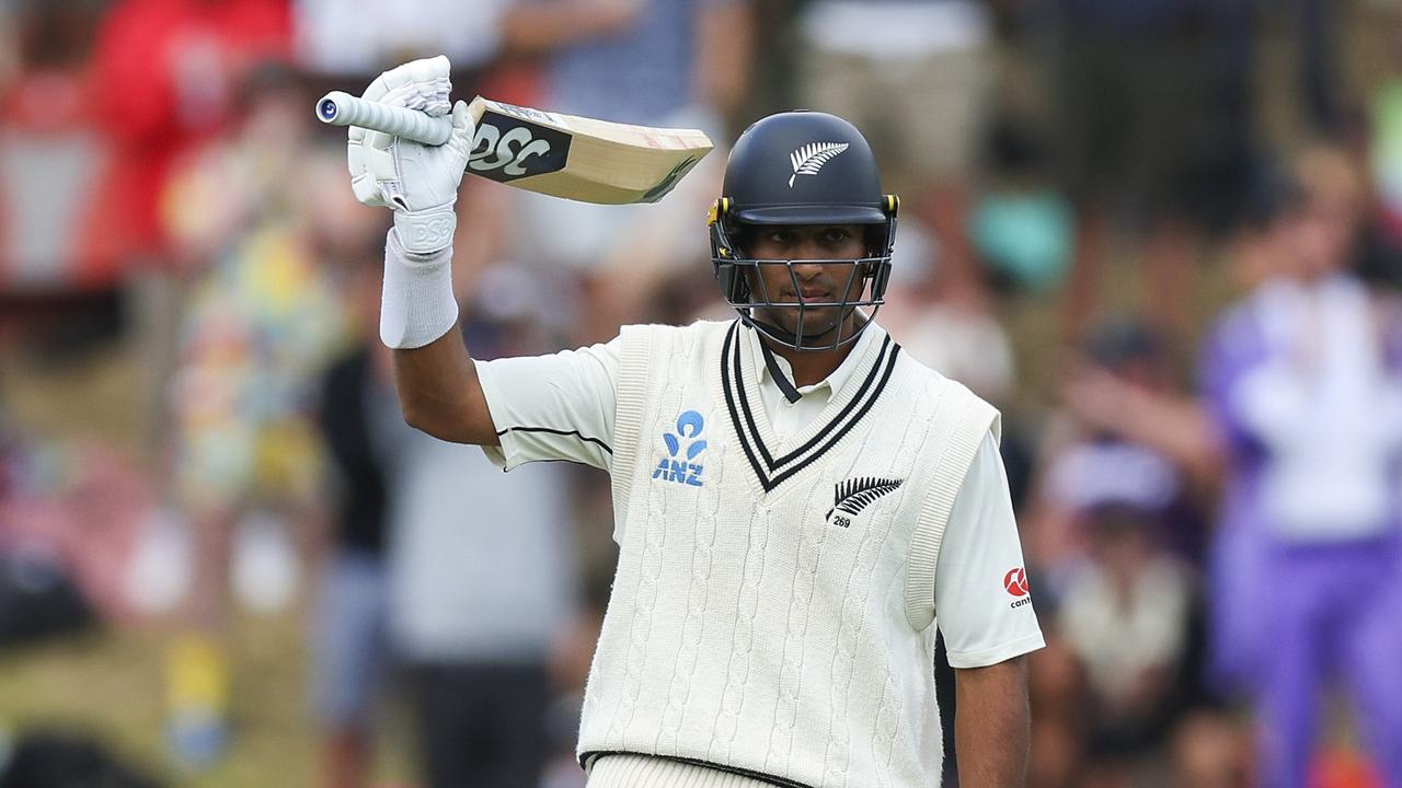 Youngster Rachin Ravindra celebrated his half-century. (Photo by Hagen Hopkins/Getty Images)