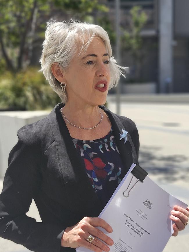 Greens leader Rosalie Woodruff speaks to the media on Parliament Lawns in Hobart on Thursday, November 21, 2024.