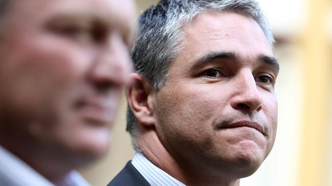 CMNEWS_KAP party members Robbie Katter and Shane Knuth today at a press conference Saturday Feb7th, 2015. Pictures: Jack Tran / The Courier Mail