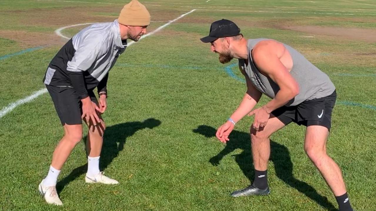 Charlie Dixon and Travis Boak training in California. Pictures: Supplied.