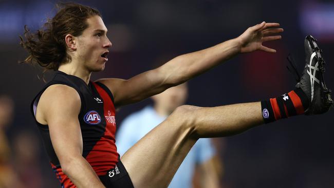 Young Bomber Archie Perkins kicked the same score as the Crows combined. Picture: Michael Klein