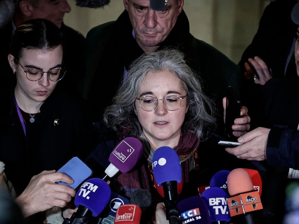 Gaelle Paty (C), Samuel's sister, speaks to the press at the Paris Special Assize Court after the verdict. Picture: Stephane de Sakutin / AFP