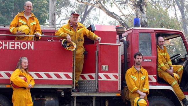 The Acheron CFA crew on a break from battling the Marysville Black Saturday blaze.