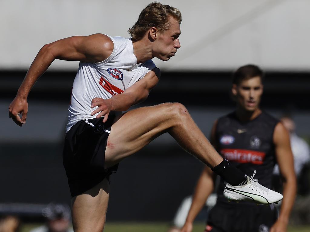 Finlay Macrae finally looks ready to seize a midfield opportunity at the Pies. Picture: Michael Klein