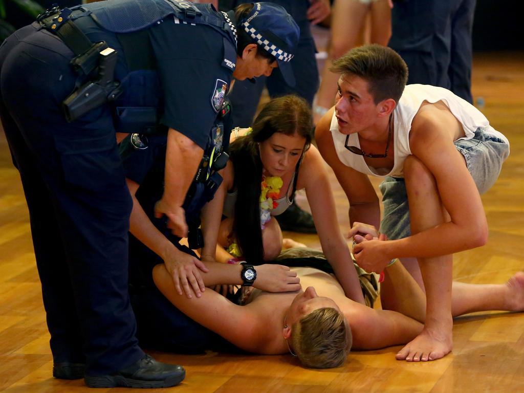 Schoolies involved in a fight between the Ten Pin Bowling alley and Time Zone in the Centro Shopping Centre Surfers Paradise Pic by David Clark