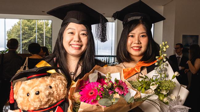 Pharmacy Graduates Boon Ching Koh and Chau Vo at the University of Tasmania Graduation Ceremony, Grand Chancellor Hobart.Picture: Linda Higginson