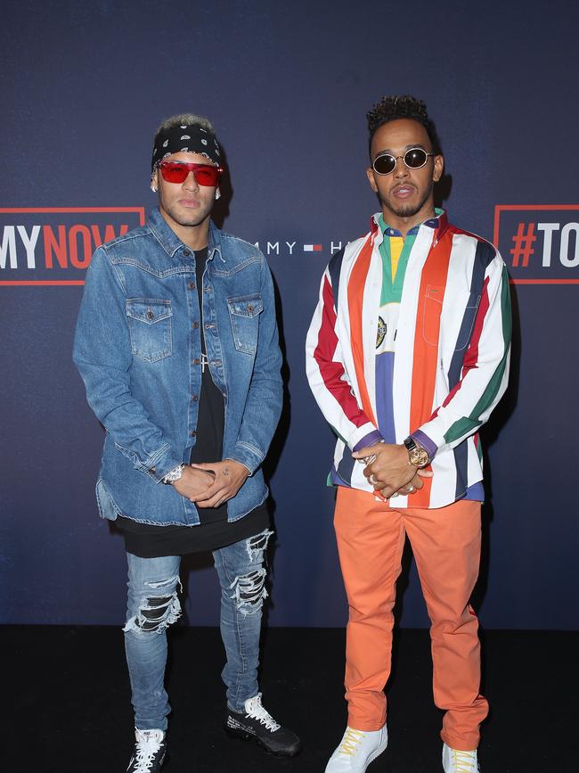 Football superstar Neymar and Lewis Hamilton attend the Tommy Hilfiger TOMMYNOW Fall 2017 Show during London Fashion Week. Photo: Mike Marsland/Getty Images