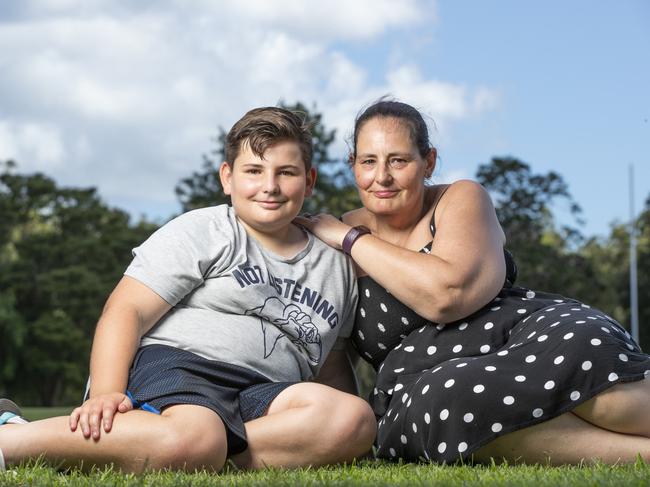 Victorian Campbell Lawrence, 15, who is visiting his mum Carolyn Morey in Queensland is worried the start of the school year will be delayed for him because of Covid restrictions. Picture: Lachie Millard