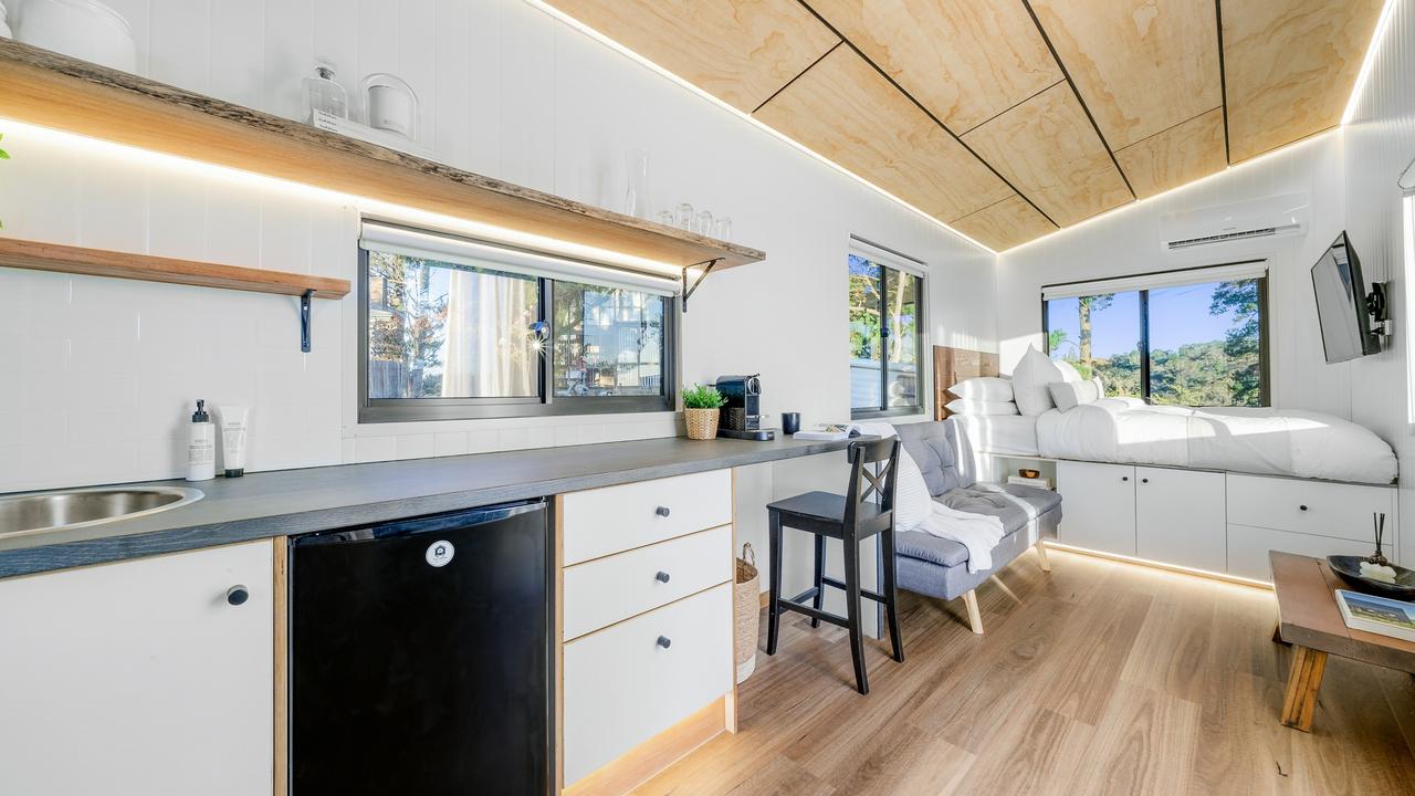 Inside on of Tiny Mobile’s tiny homes on wheels.