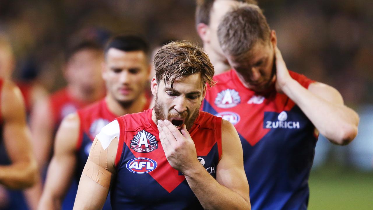Jack Viney looks dejected after a loss against Richmond last year.