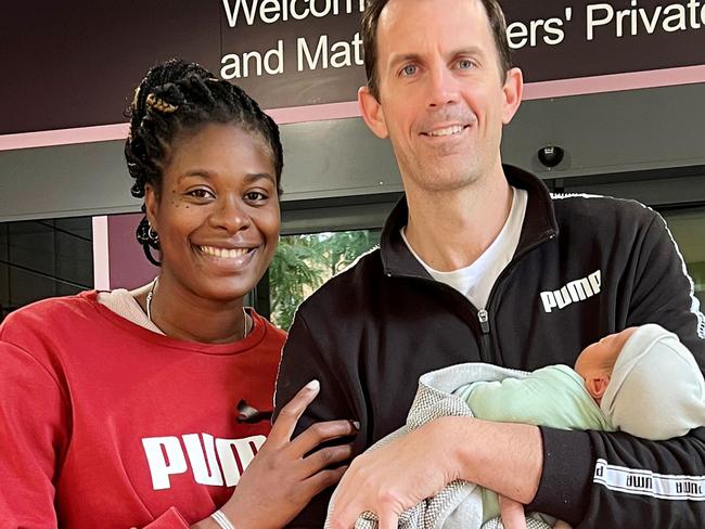 Queensland Firebirds star Romelda Aiken-George and former pro-basketballer husband Daniel George are, “soaking up little cuddles” with their new bundle of joy, Gianna George.