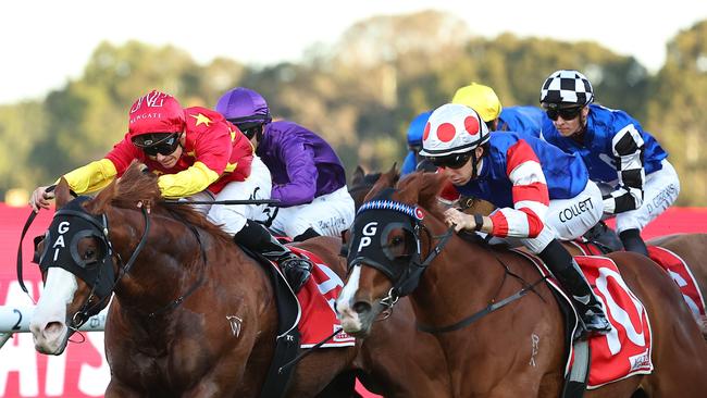 Encap (Blue/red) has due to line up last Saturday at Royal Randwick. Picture: Jeremy Ng-Getty Images.