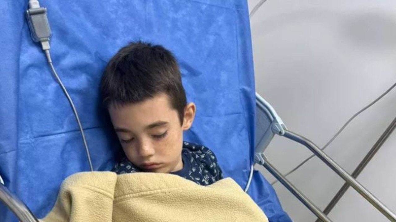 Harry, 7, was walking with his family in Cab, Mexico when he fell on a concrete slab, landing on his stomach. Picture: GoFundMe