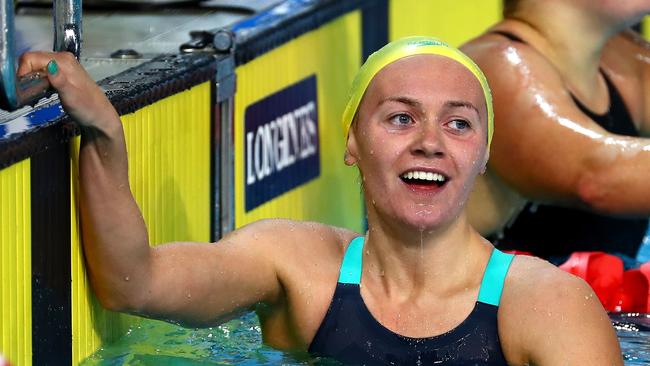 Ariarne Titmus celebrates after winning the women’s 400m freestyle. Photo: Getty Images