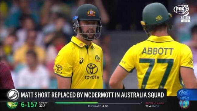 Ben McDermott will replace injured Matt Short for Australia's third ODI against the West Indies