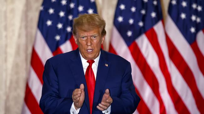 Former US president Donald Trump delivers remarks at Mar-a-Lago. Picture: Bloomberg via Getty Images