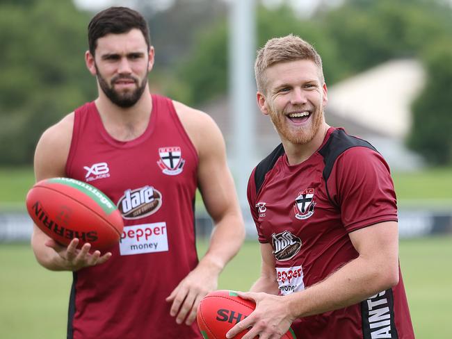 Dan Hannebery, right, with new team-mate Pat McCartin at pre-season training.